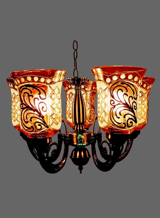 Weldecor 5-Lamp Antique Brass Chandelier for Living Room and Hall - Ceiling Light Fixture, 5W (Golden Brown) (Style3) - Image 1